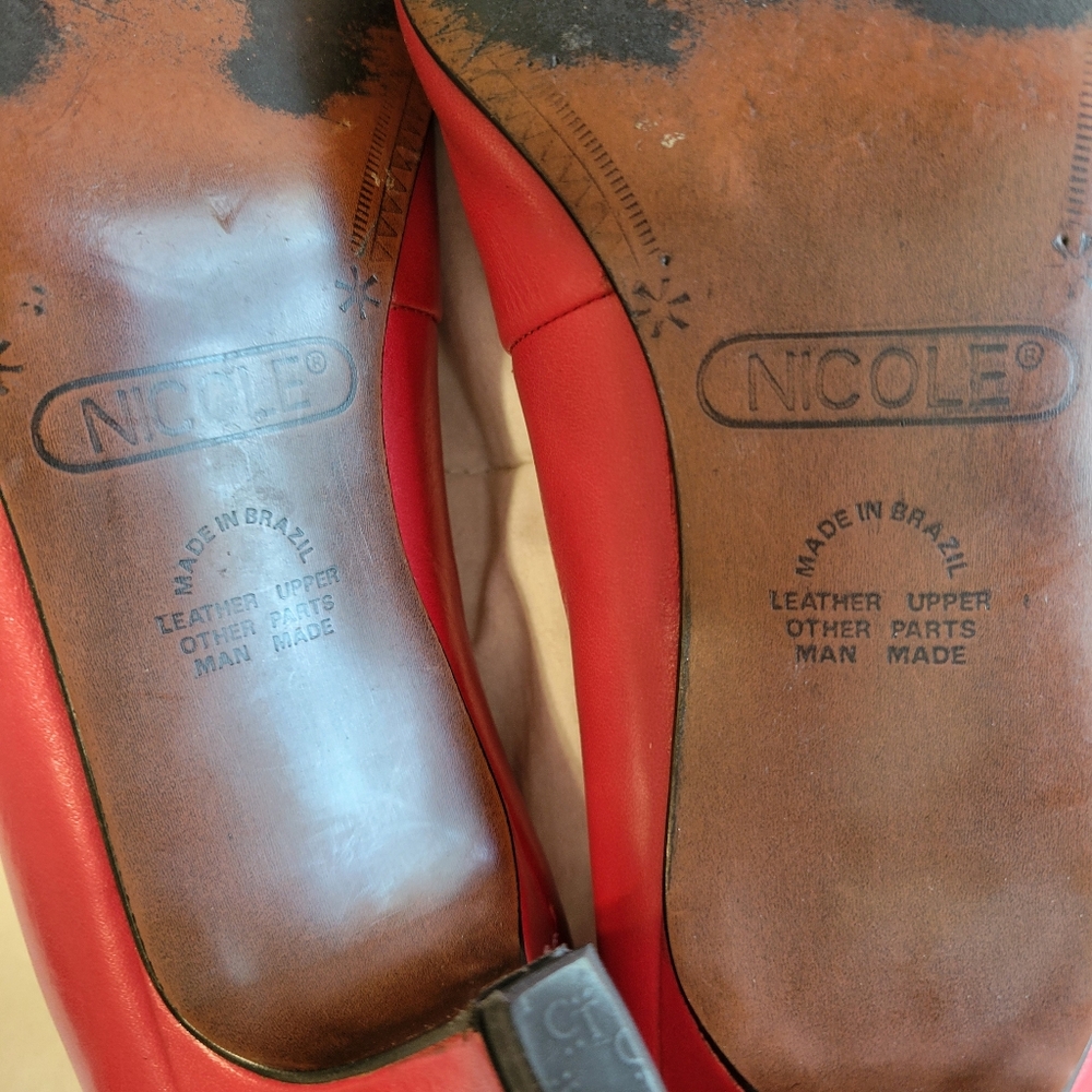 Nicole vintage Womens Red leather classic 2 inch heels Pumps Size 7M - Picture 13 of 16